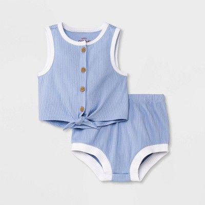 Baby Girls' 2pc Ribbed Top & Bottom Set - Cat & Jack™ Blue | Target