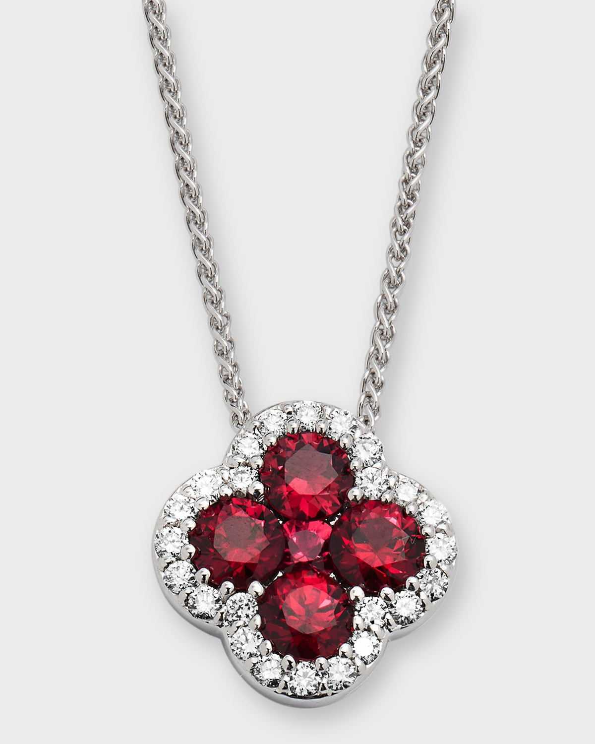 18k White Gold Diamond and Ruby Pendant Necklace, 18"L, 0.31tcw | Neiman Marcus