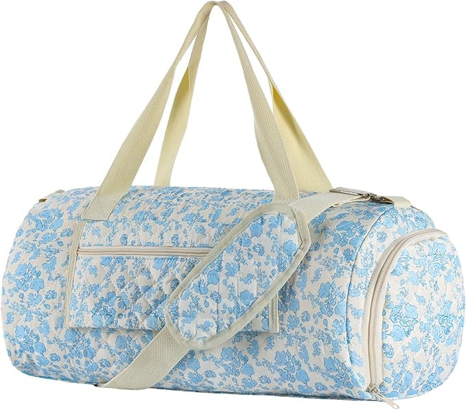 Floral Gym Duffle Bag for Women, Quilted Large Capacity Weekender Travel Bag, Adjustable Strap Li... | Amazon (US)