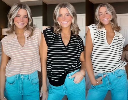 the must have top of spring 🤩🌸🙌🏼 #amazonspringfashion #musthavesweatervest #affordablewomensclothing amazon spring transition fashion must have basic staple striped collared knit sweater vest affordable womens clothing 

#LTKSeasonal #LTKstyletip #LTKfindsunder50