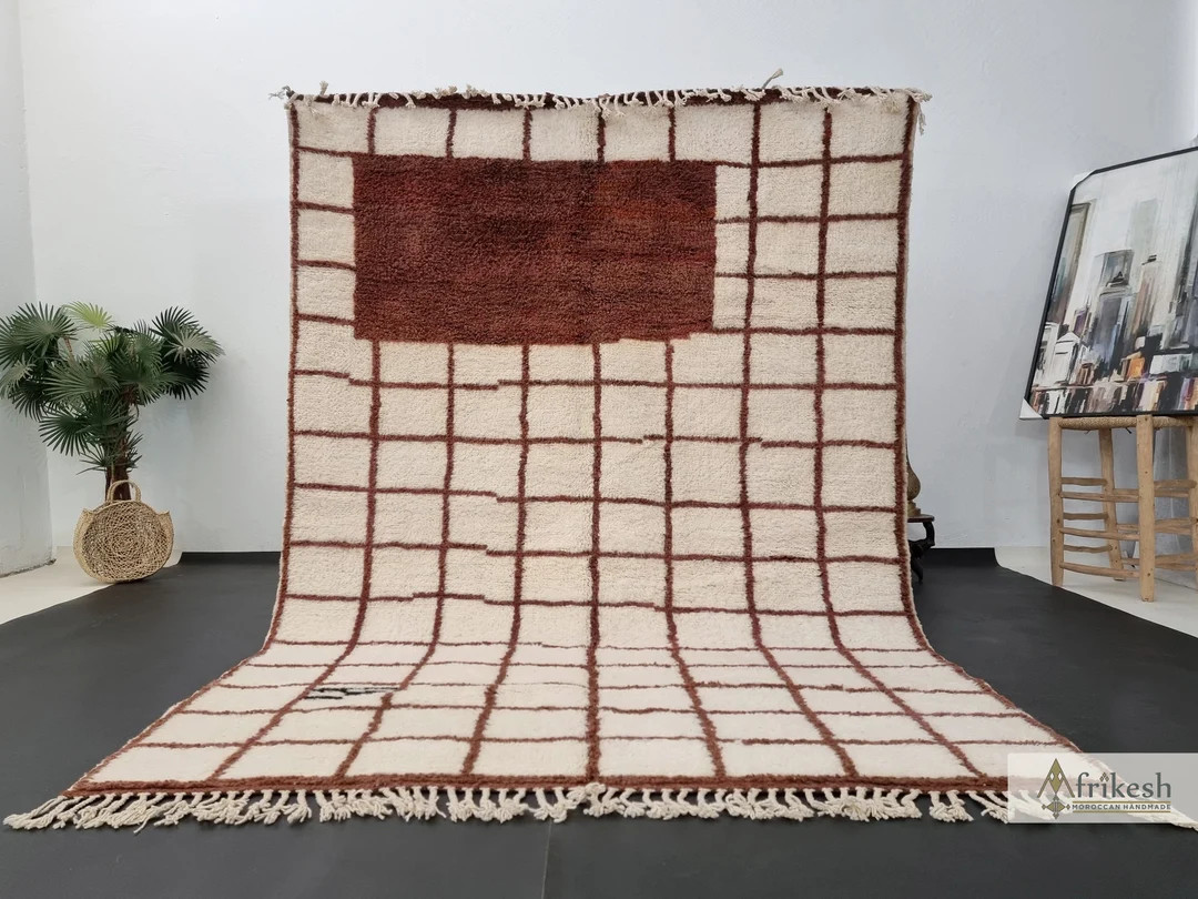 CHIC GRID CARPET, Cusom Made Bohemian Rug, Berber Moroccan Rug, Handmade White & Brown Rug, Beni ... | Etsy (US)