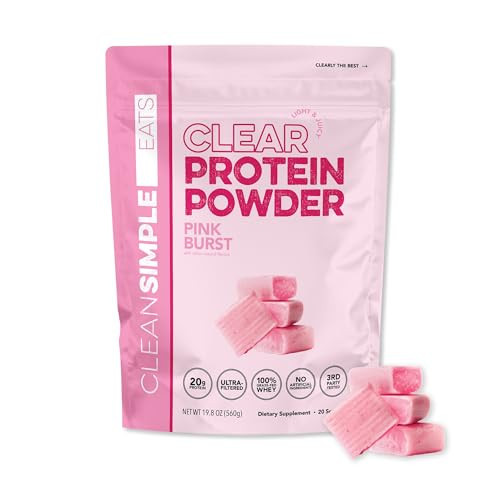 Clean Simple Eats Clear Protein Drinks, 20G Grass Fed Whey Protein Isolate, Ultra Filtered, Light & Refreshing Beverage, Low Lactose, No Artificial Ingredients, Pink Burst Flavor, 20 Servings | Amazon (US)
