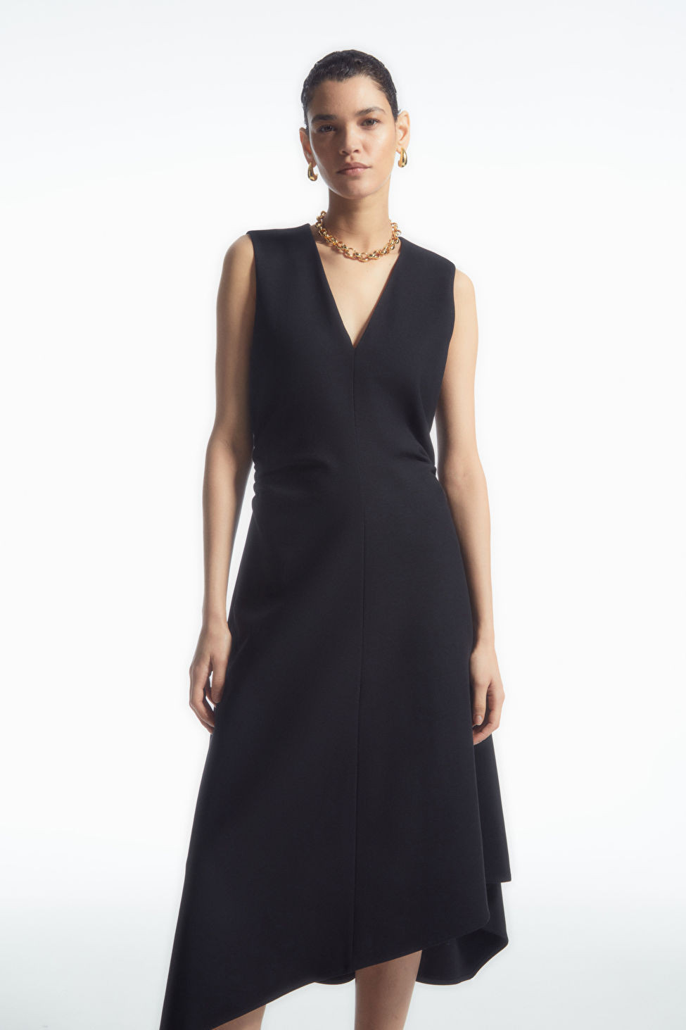 GATHERED ASYMMETRIC MIDI DRESS | COS UK