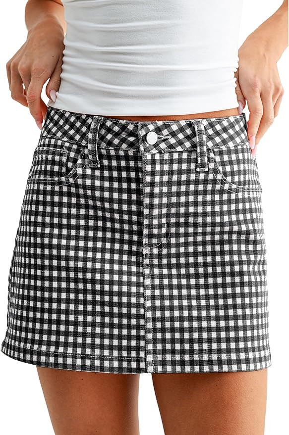Dqbeng Womens Gingham Mini Skirt Low Rise A Line Plaid Skirt Casual Summer Y2K Going Out Short Sk... | Amazon (US)
