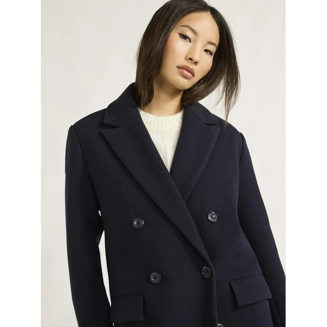 Scoop Women's Faux Wool Oversized Double Breasted Coat, Sizes XS-XXL | Walmart (US)