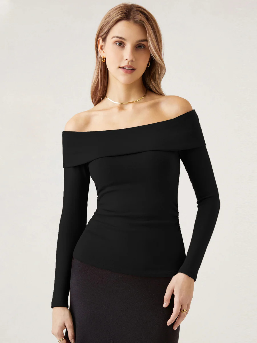 Long Sleeve Off The Shoulder Brami Top - Black | OGL
