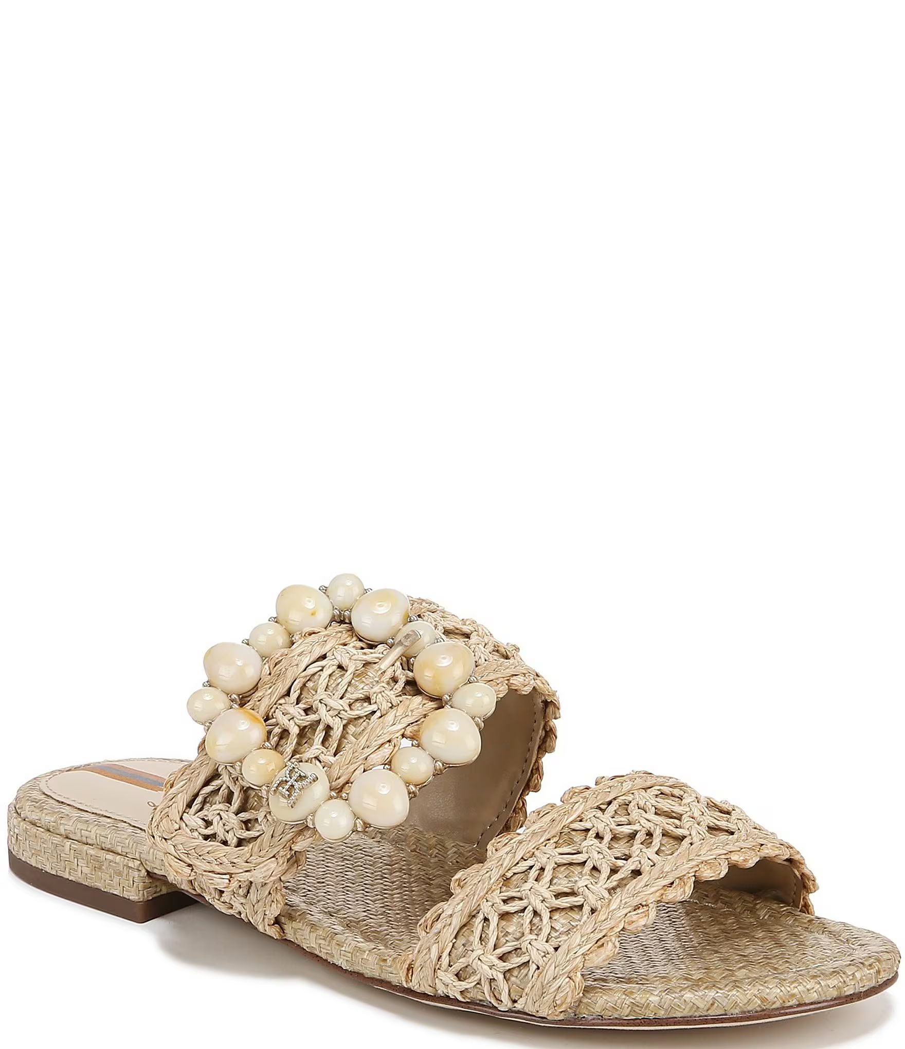 Elisa Raffia Embellished Buckle Detail Slide Sandals | Dillard's