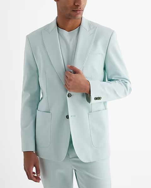 Slim Light Blue Stretch Cotton-Blend Suit Jacket | Express (Pmt Risk)