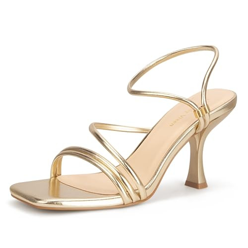 Viciously Vixen Women's Strappy Kitten Heels Square Open Toe Sandals Party Wedding Ankle Strap Shoes, Gold, 6 | Amazon (US)