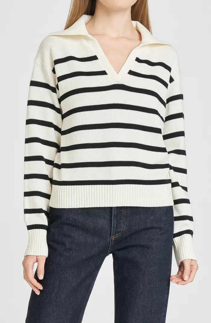 Port Stripe Johnny Collar Cotton Sweater | Nordstrom