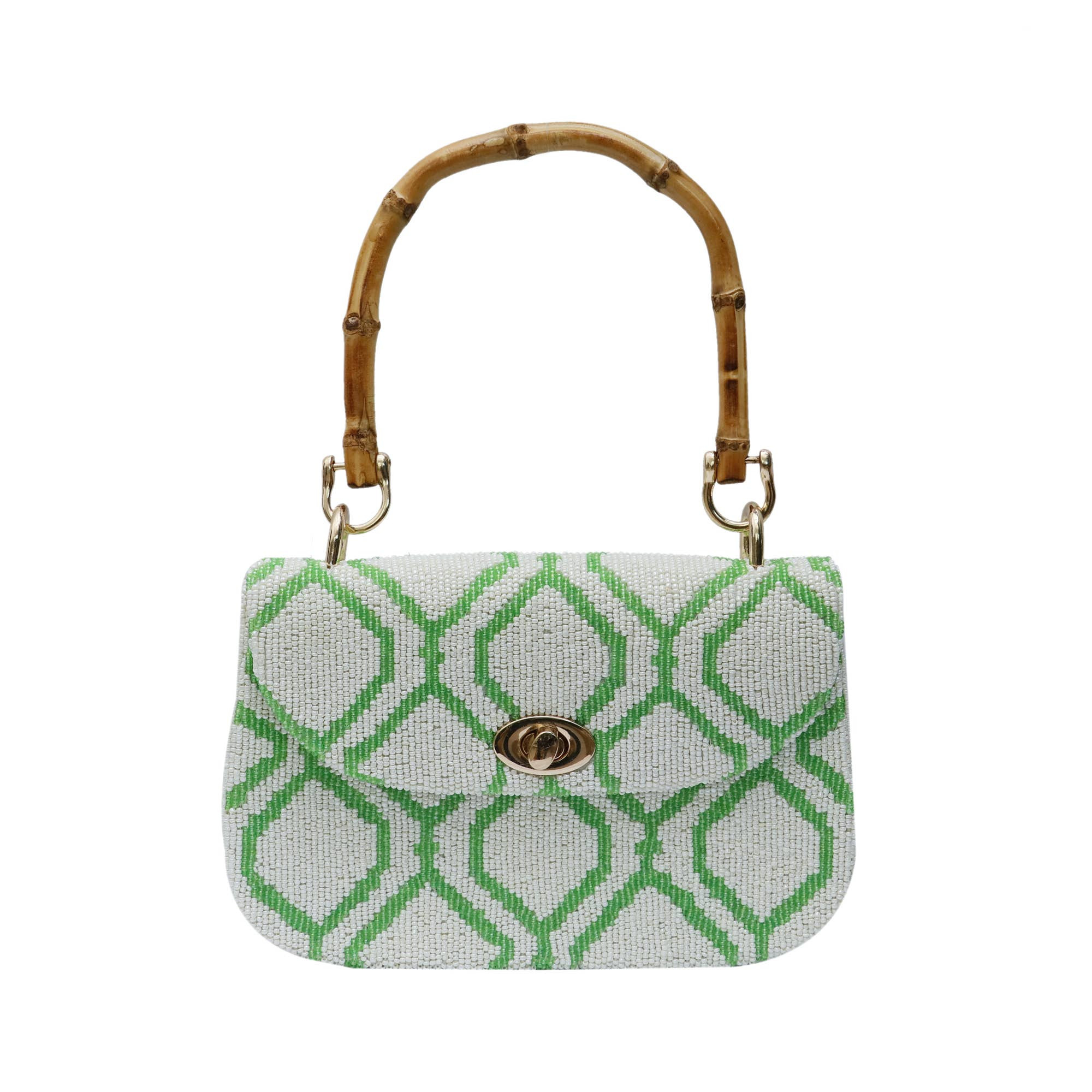 Green pattern bamboo handle bag | Gracewear Collection