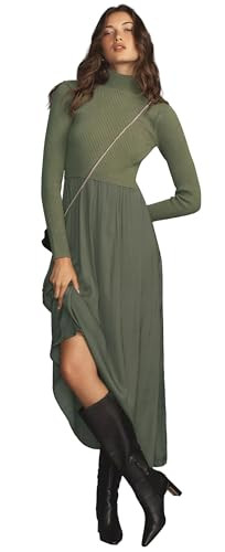 Womes Mock Turtleneck Long Sleeve Ribbed Knit Pullover Tops Fashion Long Maxi Dress | Amazon (US)