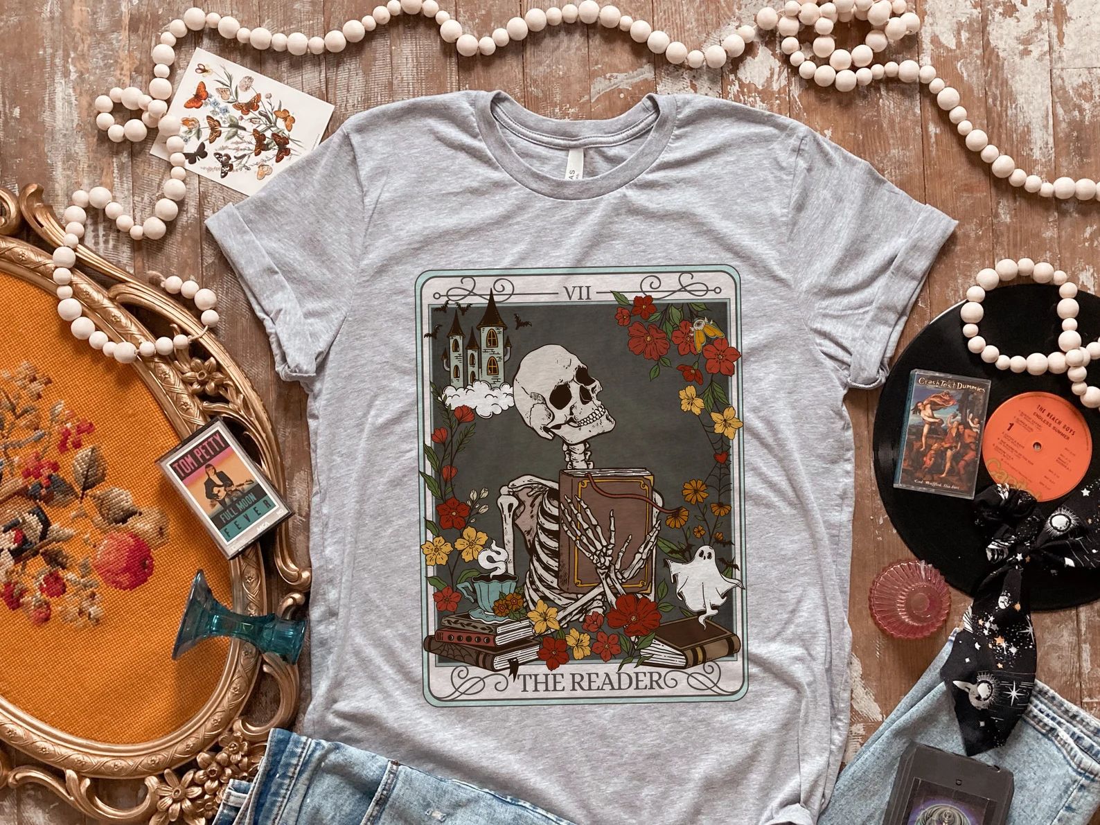 The Reader Tarot Card TShirt, Bookish Shirt, Witchy Stuff Mystical Literature Apparel, Skeleton L... | Etsy (US)