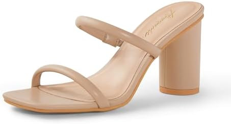 Arromic Square Open Toe Heels for Women Two Strap Heeled Chunky Sandals Strappy Round Heels Party... | Amazon (US)