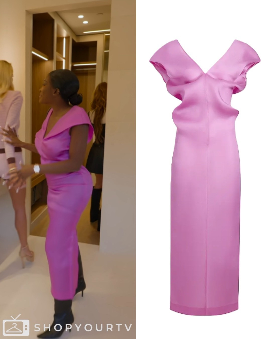 Chelsea Lazkani wearing a purple silk dress in season 9 episode 1 of Selling Sunsett
