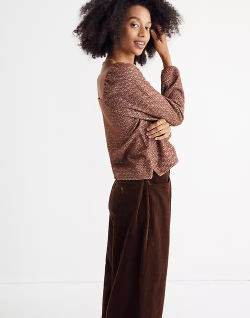 Jacquard Puff-Sleeve Button-Front Crop Top | Madewell