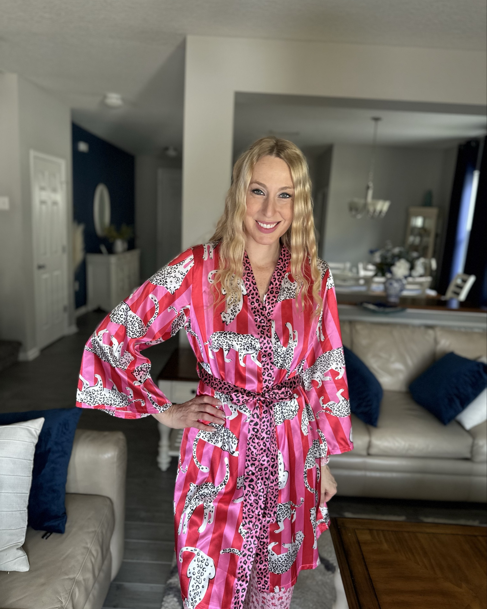 Snow leopard satin bathrobe
❤️ i love the colors and the big kitties 
❤️no stretch to it but it doesn’t need it 
❤️ I am wearing size small, fits true to size, I am 5’10”
❤️ SHEIN fashion, SHEIN under $50 find

#LTKTall