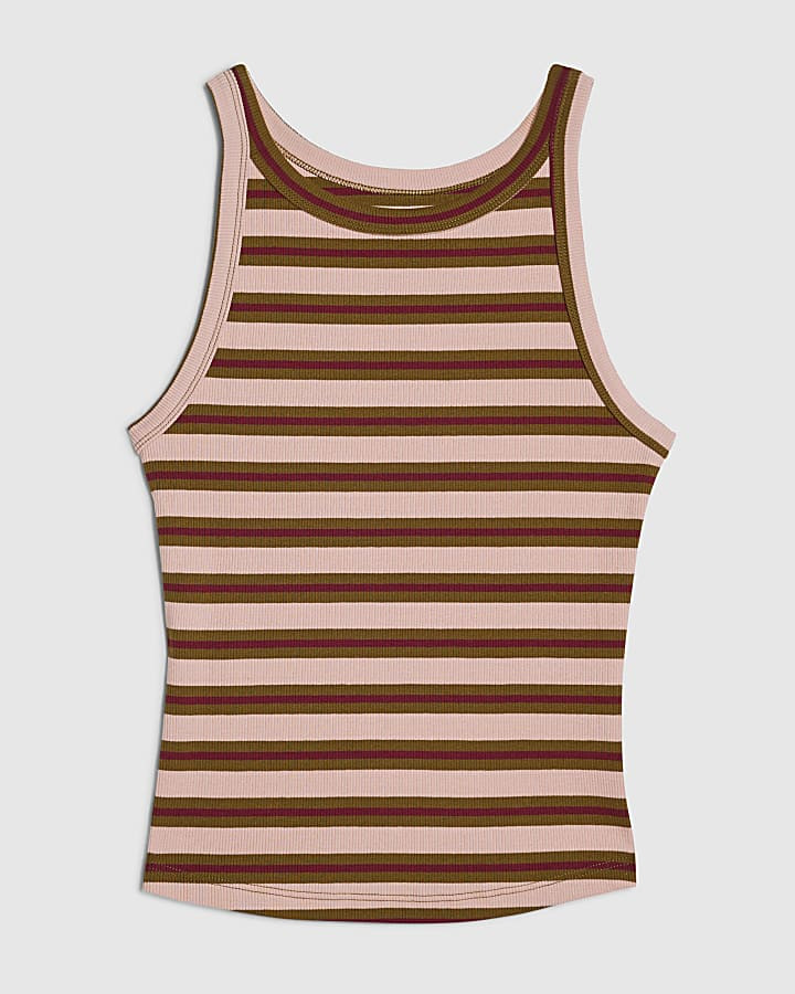 Pink Cotton Blend Stripe Sleeveless Cami Top | River Island UK & IE