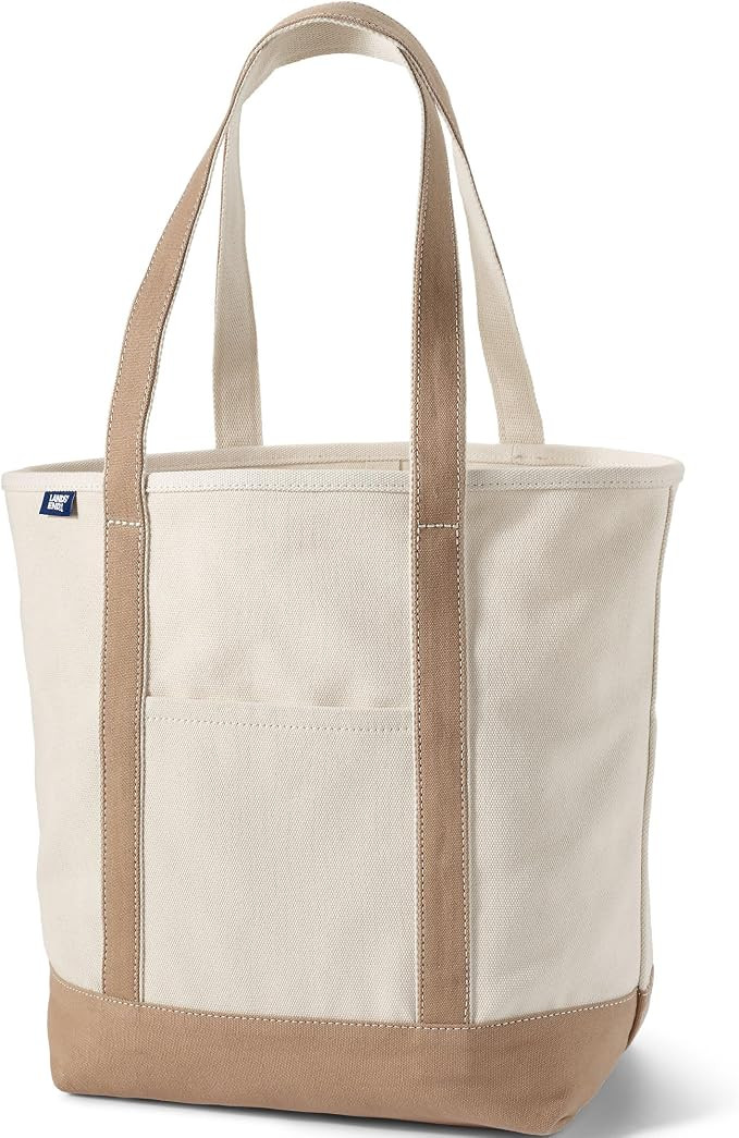 Lands' End Natural Long Handle Open Top Canvas Tote Natural/rich Camel Large Long Handle | Amazon (US)