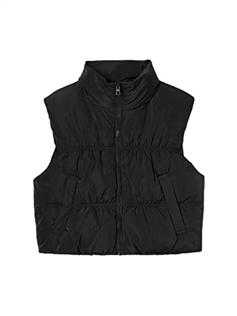 Women's Crop Puffer Vest Zip Up Front Lightweight Warm Long Sleeve Tops | Walmart (US)