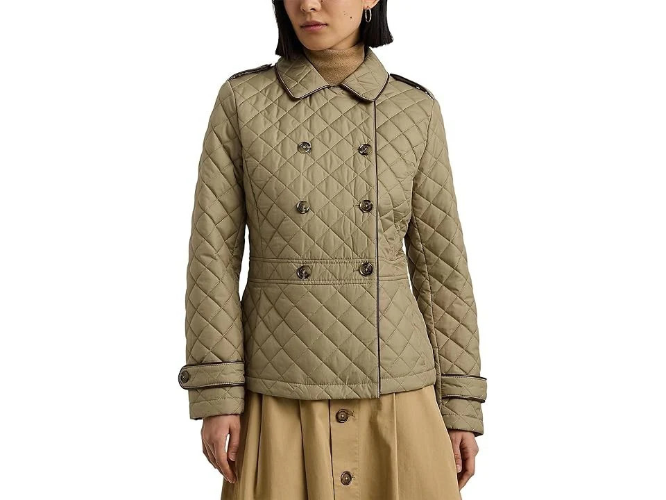 Women's Lauren Ralph Lauren Coat Birch Tan Quilted Double-Breasted Jacket DDR334 | Shop Simon