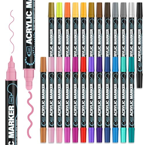 Acrylic Paint Markers, 24 Colors Dual Tip Acrylic Paint Pens for Rock Painting, Fabric, Wood, Can... | Amazon (US)