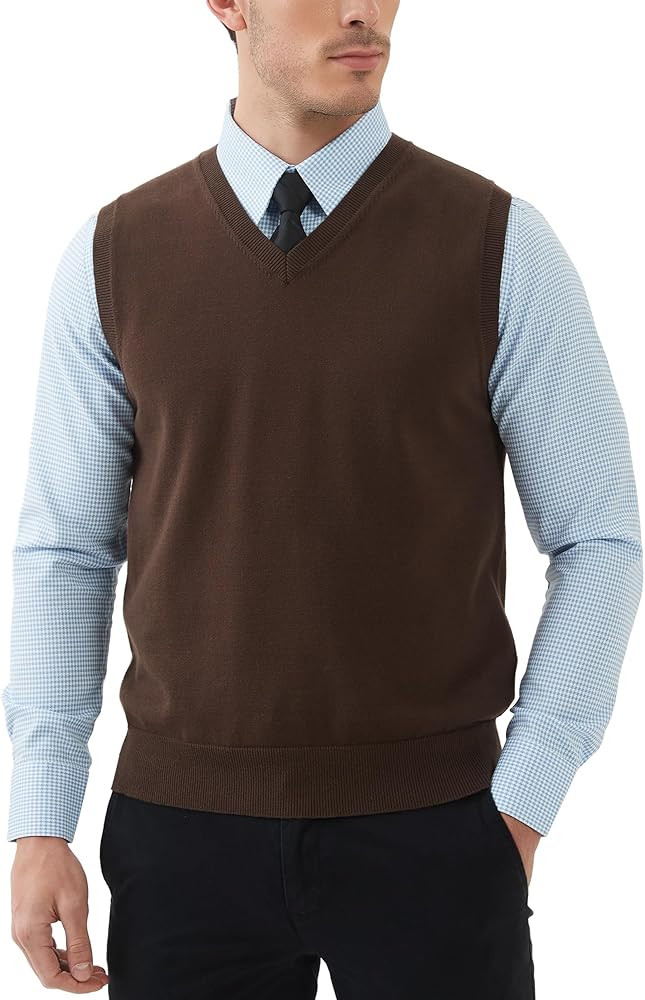 Kallspin Men's Pure Cotton Sweater Vest V Neck Regular Fit Knit Sleeveless Pullover Sweater | Amazon (US)