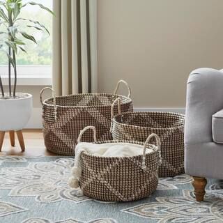 Multi-Color Natural Woven Decorative Baskets (Set of 3) | The Home Depot