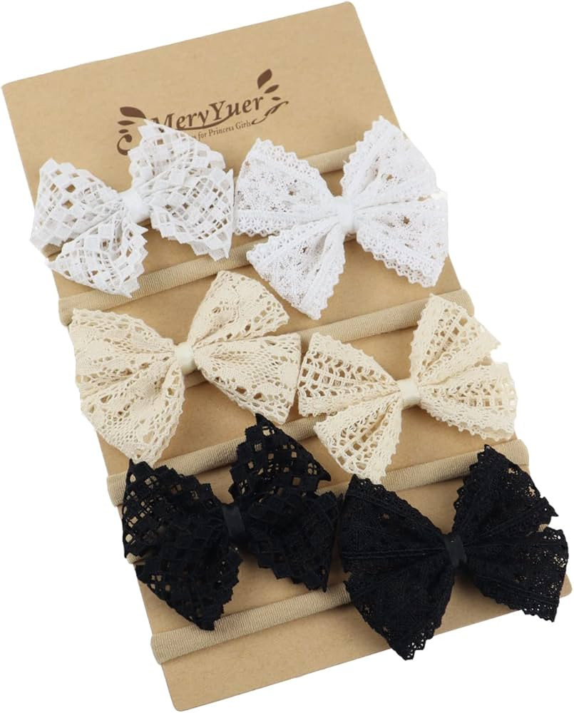 Mery Yuer Baby Girls Lace Headbands Hair Bows Nylon Hairbands for Newborn Infant Toddlers and kid... | Amazon (US)