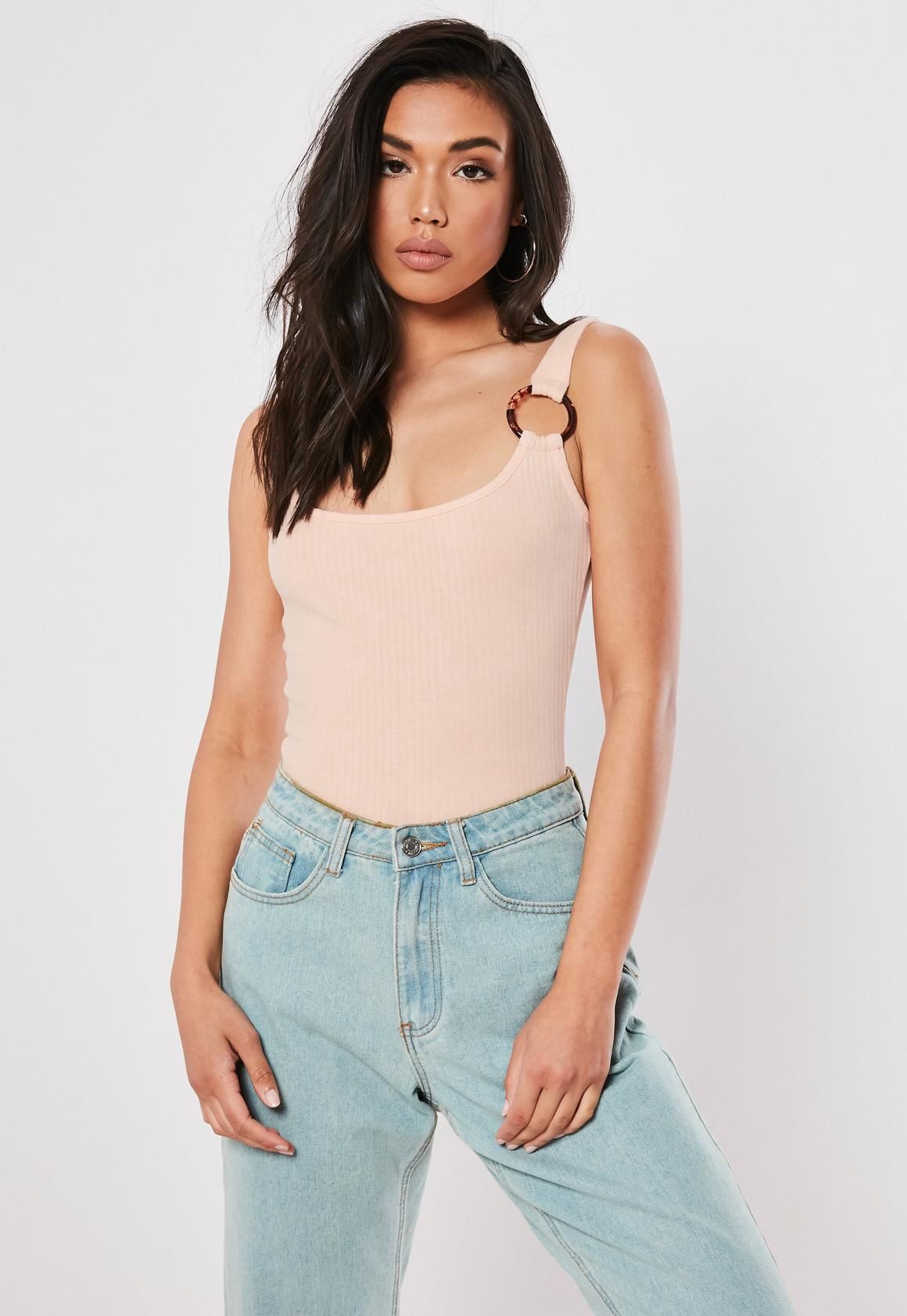 Pink Ribbed Ring Detail Bodysuit | Missguided (US & CA)
