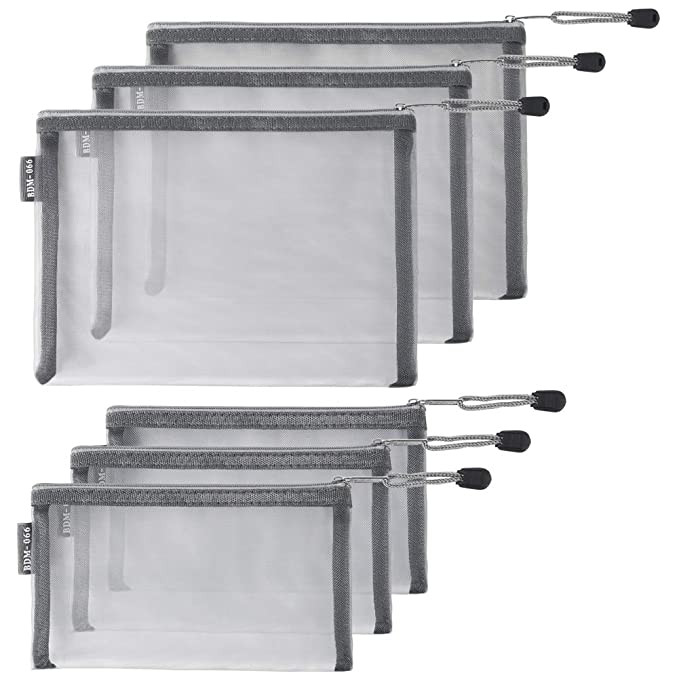 HRX Package Nylon Mesh Cosmetic Bags Zipper Pouches, 6PCS Gray Makeup Pouches Travel Organizer Ca... | Amazon (US)