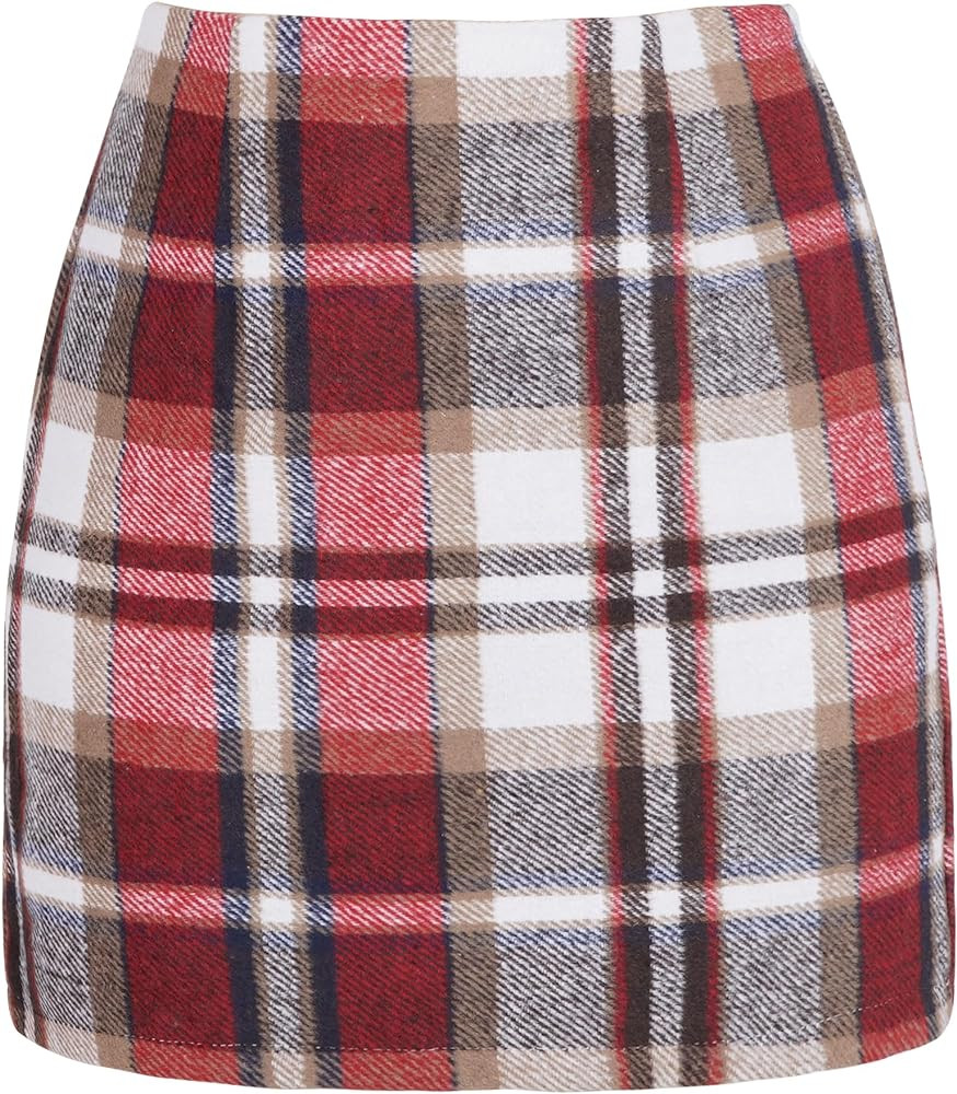 Rbenxia Womens Girl High Waisted Plaid Skirt A-Line Mini Skirt Fall Winter Wool Bodycon Pencil Sk... | Amazon (US)