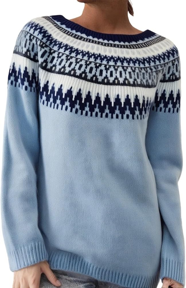 Sweaters For Women Fall Sweater Fair Isle Vintage Crew Neck Plus Size Knit Tops Y2K Women'S Cloth... | Amazon (US)