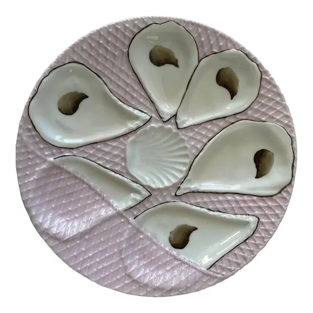 Vintage Pink and White Oyster Plate | Chairish
