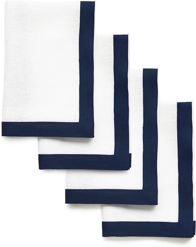 Solino Home Linen Napkins 20 x 20 Inch – 100% Pure Linen Navy and White Dinner Napkins Set of 4... | Amazon (US)