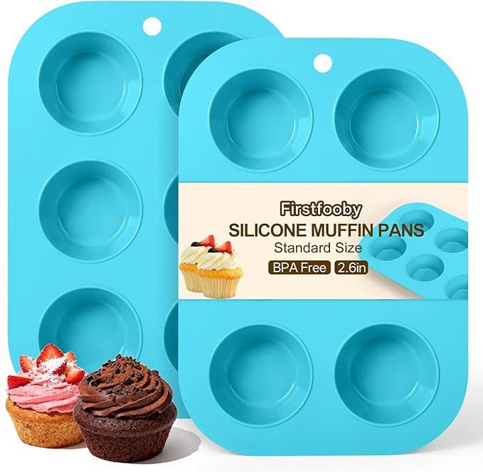 2 Pack Silicone Muffin Pan for Baking, Regular Size Nonstick Cupcake Pan, 6-Cup Silicone Muffin T... | Amazon (US)