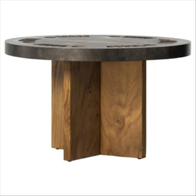 Click for more info about Mateu Rustic Lodge Natural Brown Wood Pedestal Round Poker Game Table