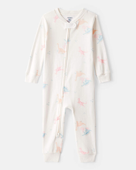 Toddler Girl Dinosaur 100% Cotton Long-Sleeve 1-Piece Pajamas - White | Carter's Inc