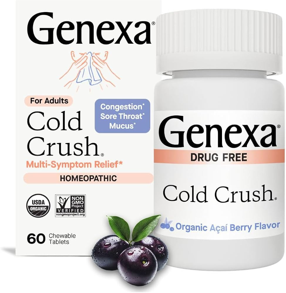 Genexa Cold Crush | Multi-Symptom Cough & Cold Relief for Adults | Delicious Organic Acai Berry F... | Amazon (US)