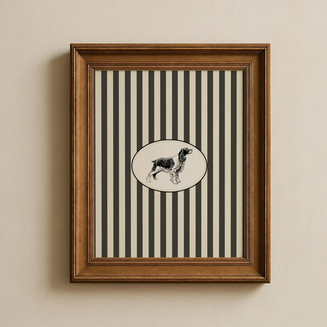 Black and White Striped Cocker Spaniel Dog Print: Trendy Cottage Decor, Digital Download, Art Pri... | Etsy (US)