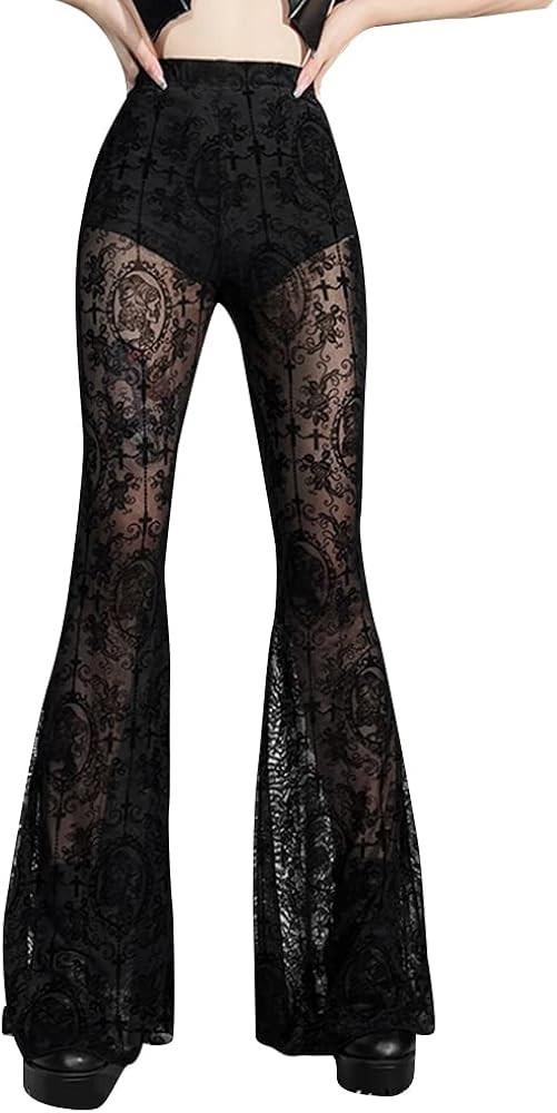 Gothic Black Pants Grunge Bottoms High Waisted Boho Hippie | Amazon (US)