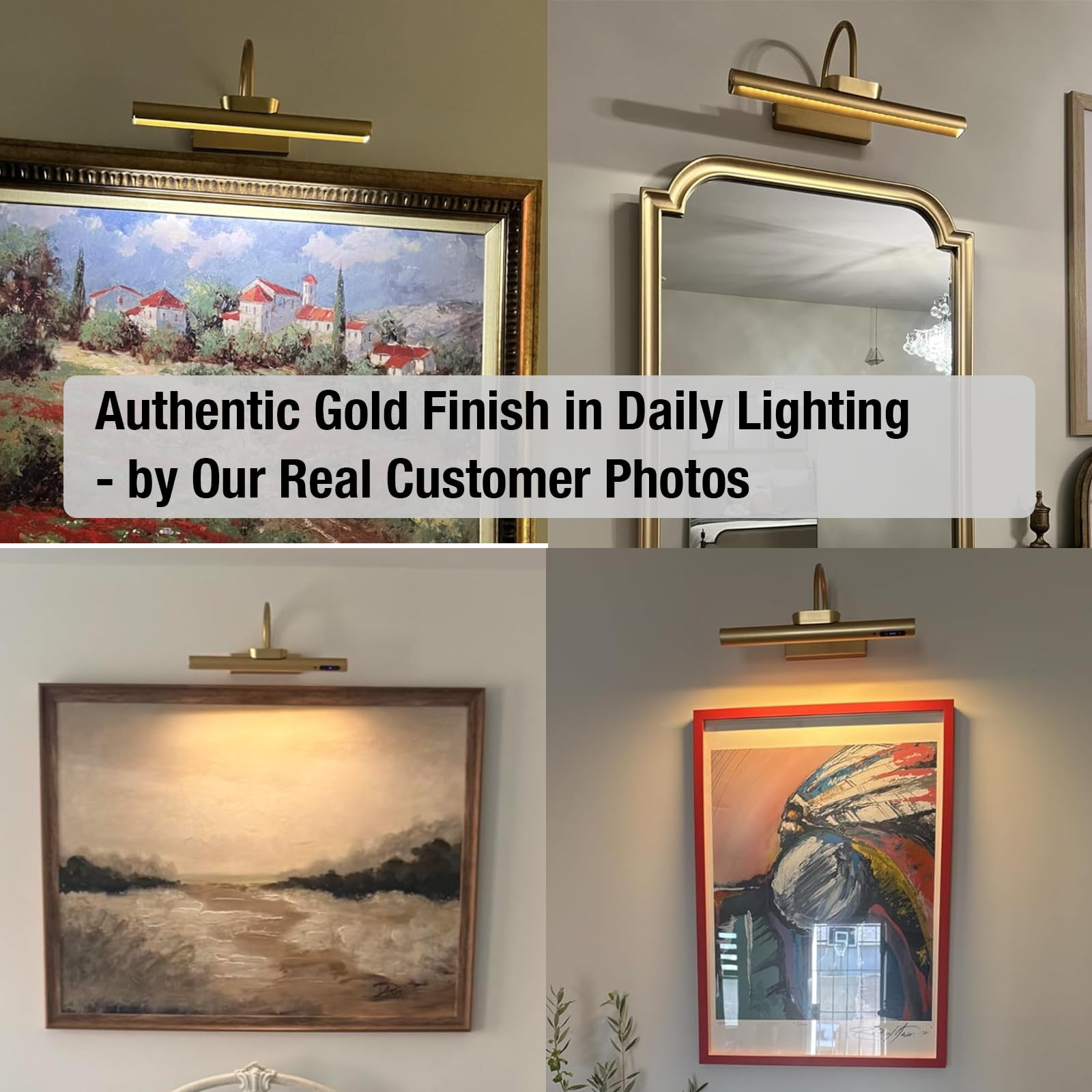 LYTARA Dimmable Cordless Picture Light with Controller and Timer, Rechargeable 5000mAh Battery Wall Sconce for Wall Pictures, Gallery Artwork, Paintings, Portraits, Dartboards (Gold) | Amazon (US)