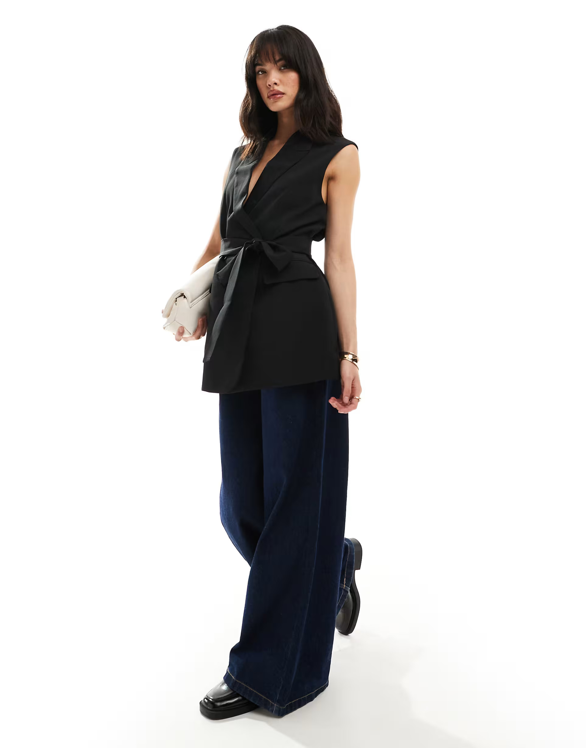 ASOS DESIGN sleeveless tailored blazer with tie waist in black | ASOS (Global)