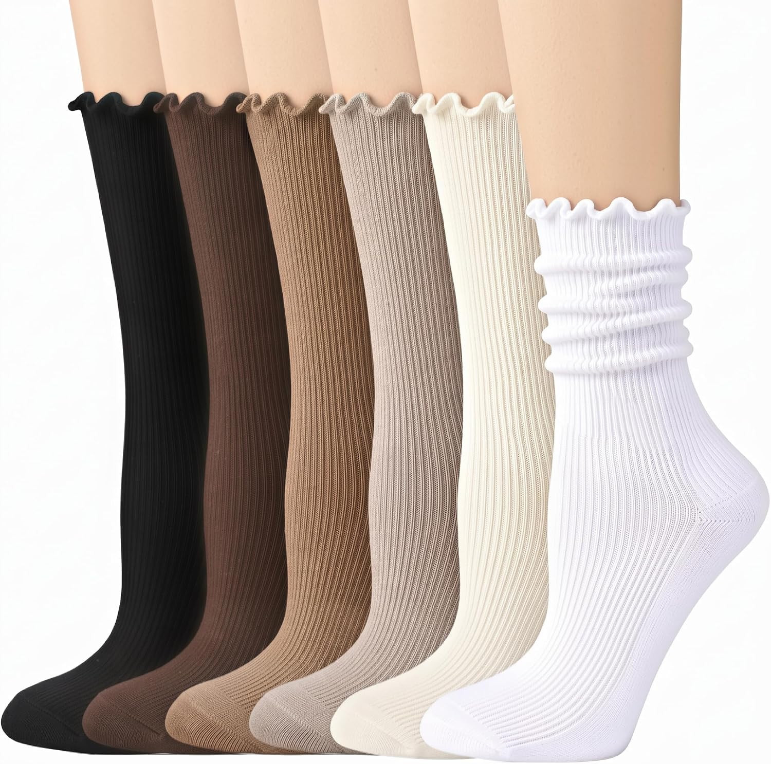 Justay 6 Pairs Ruffle Socks, Cute Frilly Cotton Boot Crew Socks for Women | Amazon (US)