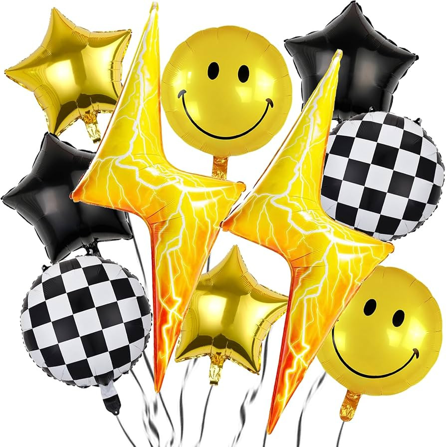 10PCS Yellow Lightning Balloons Smiley Face Balloons Checkered Balloons Helium Balloons, Smiley F... | Amazon (US)