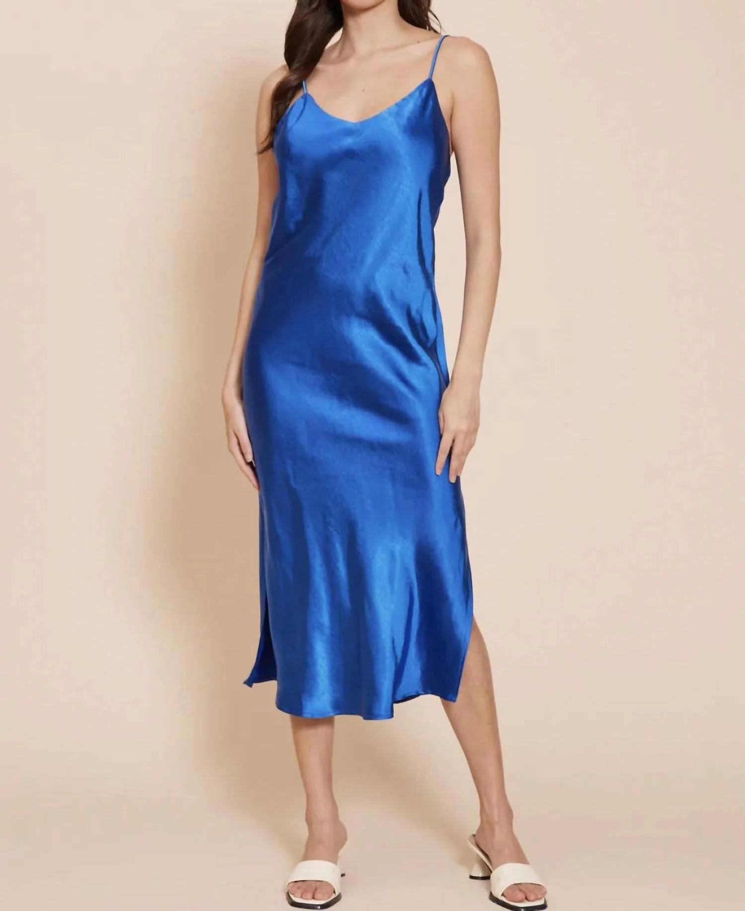 Colette Satin Slip Dress In Blue | Shop Simon