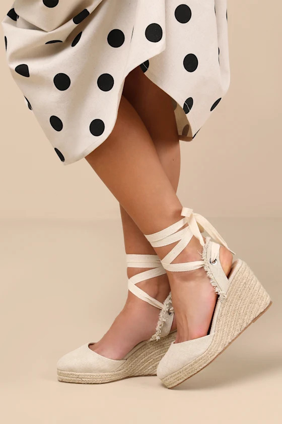 Elsinore Linen Lace-Up Espadrilles Wedges | Lulus