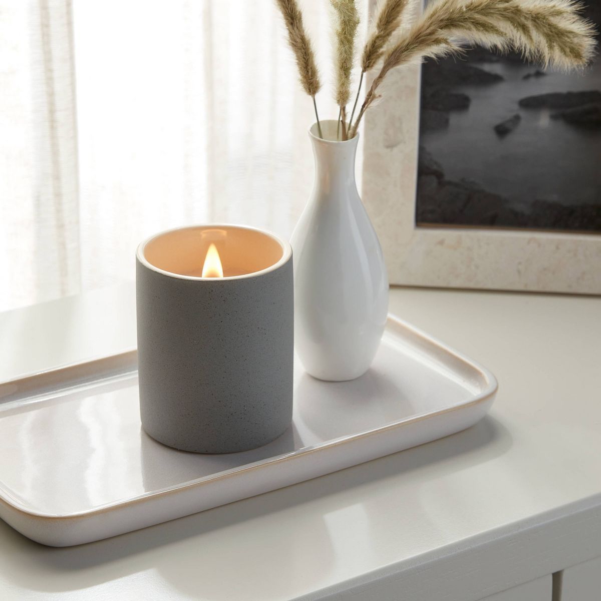 6oz Matte Textured Ceramic Wooden Wick Candle Gray / Lavender Eucalyptus - Threshold™ | Target