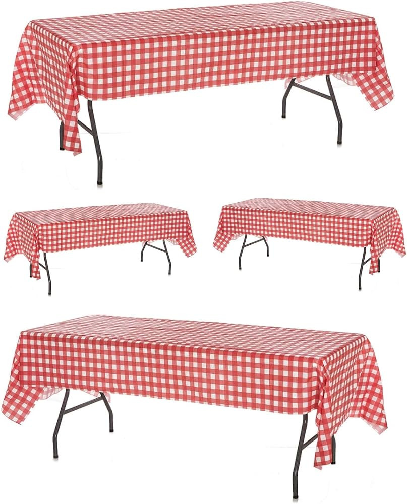 Oojami Pack of 4 Plastic Red and White Checkered Tablecloths - 4 Pack - Picnic Table Covers | Amazon (US)