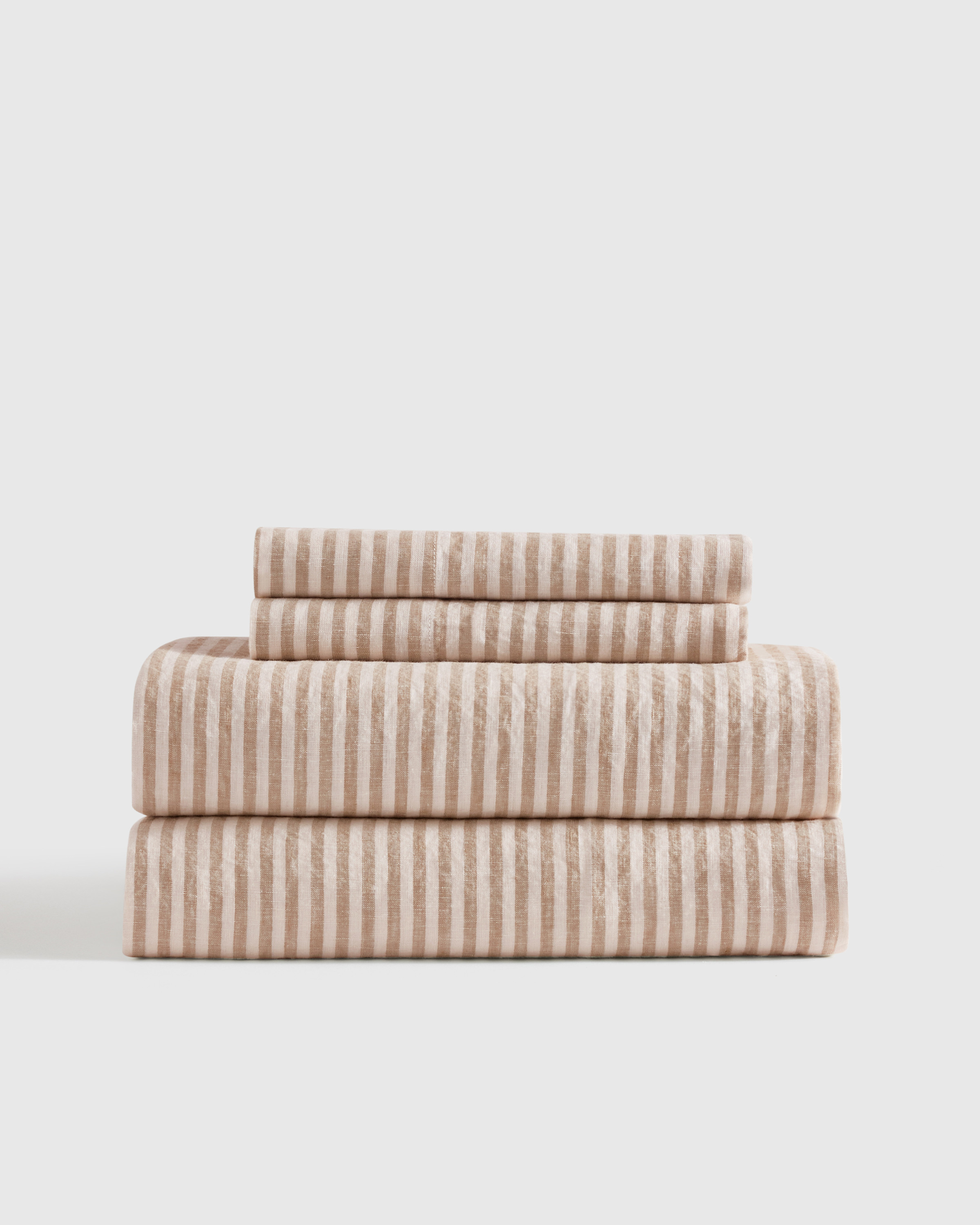 Quince | European Linen Stripe Sheet Set in Latte/White Stripe, Size Queen | Quince